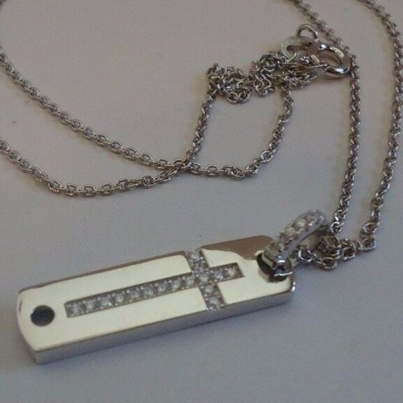 STERLING SILVER CROSS NECKLACE PENDANT W/ .75 cts LAB CREATED DIAMONDS/ 18 INCH - Picture 8 of 8